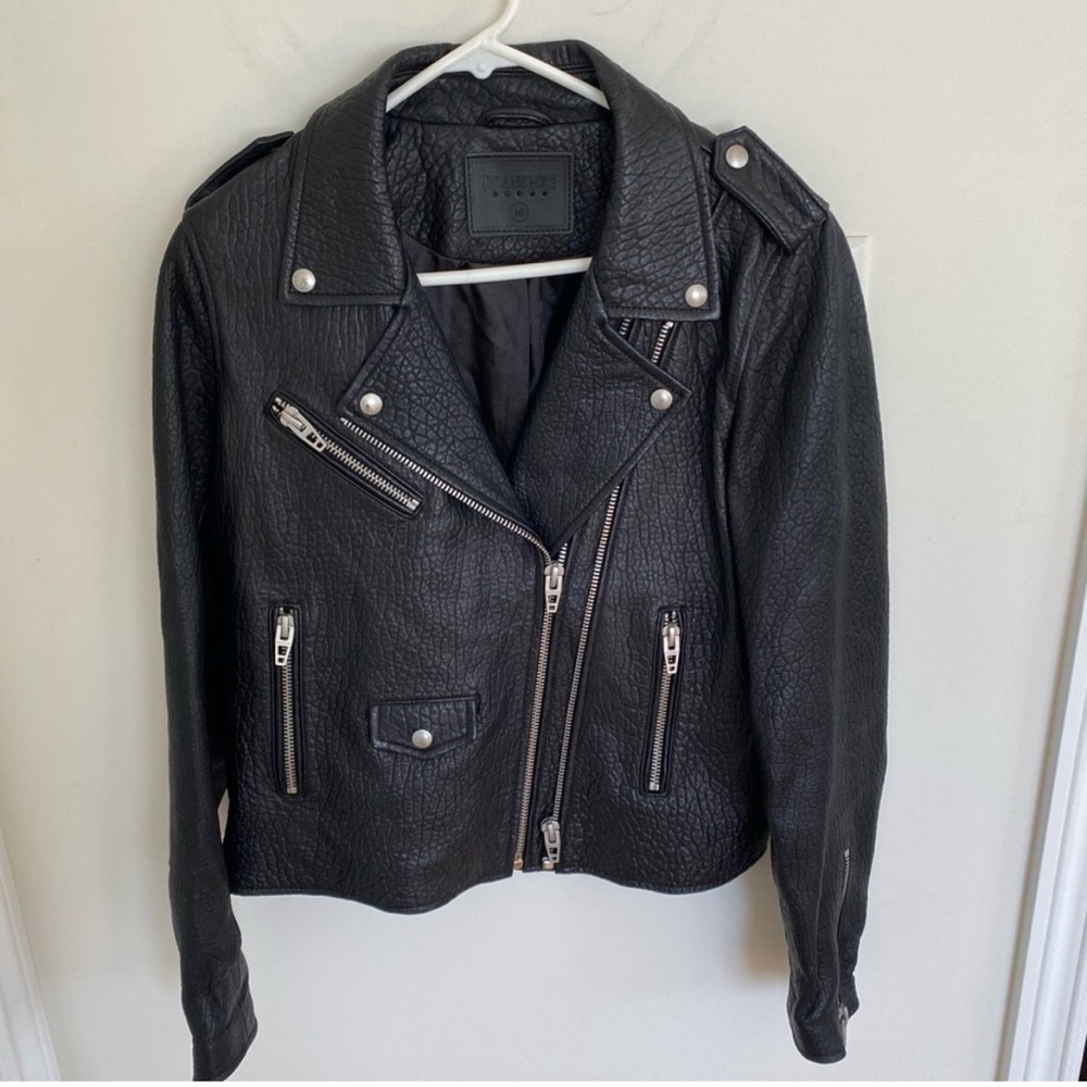 BlankNYC Women's Genuine Pebbled Leather Motorcycle Jacket Medium